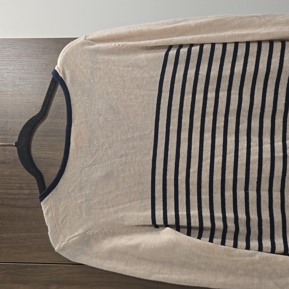 TORY BURCH-Odessa Pullover Sweater Stripe Long Sleeve Tan Navy Blue-Size Medium - Picture 15 of 17